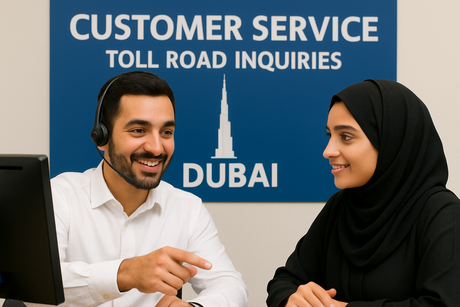 Customer service assisting with toll road inquiries in Dubai