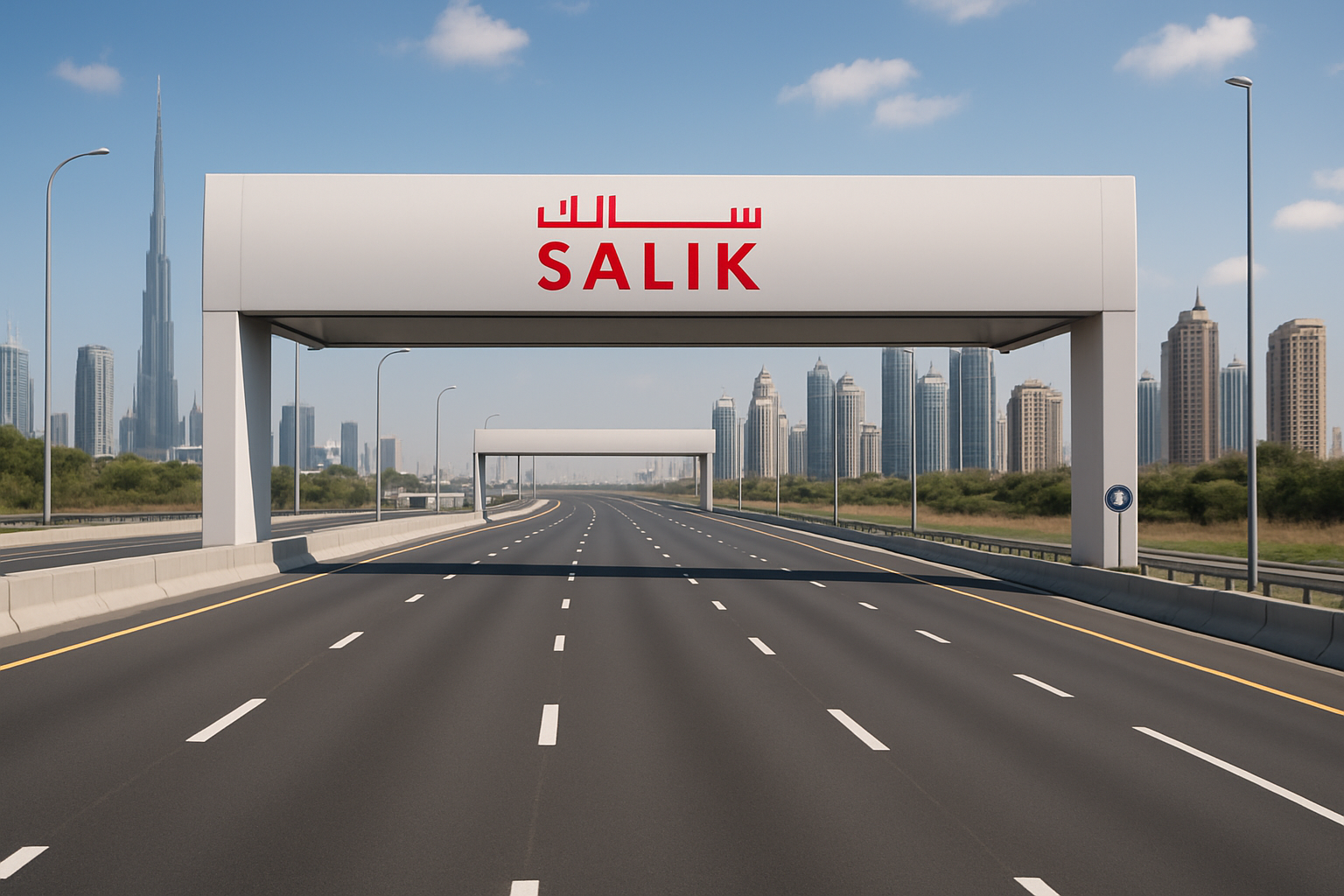 Dubai toll road with Salik gate and clear lanes